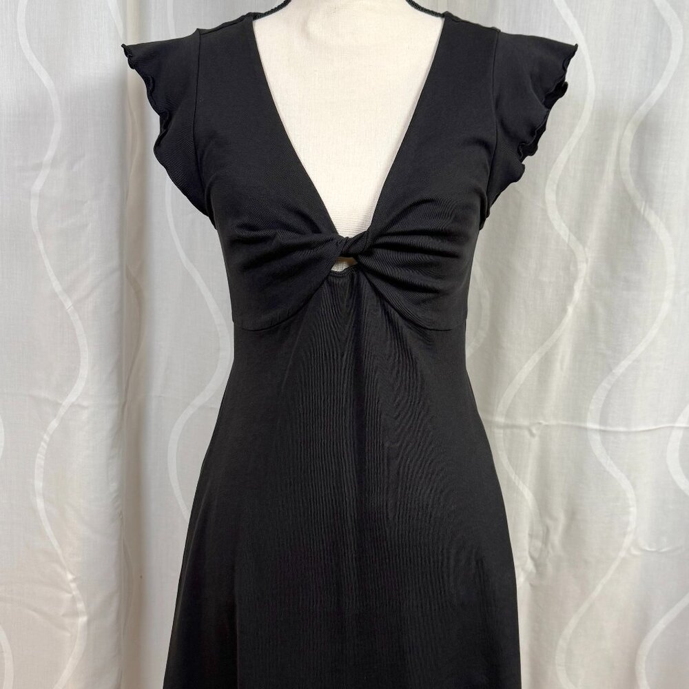 Gap Women’s Black Cotton Dress Small Twist Front Short Sleeve Fit & Flare